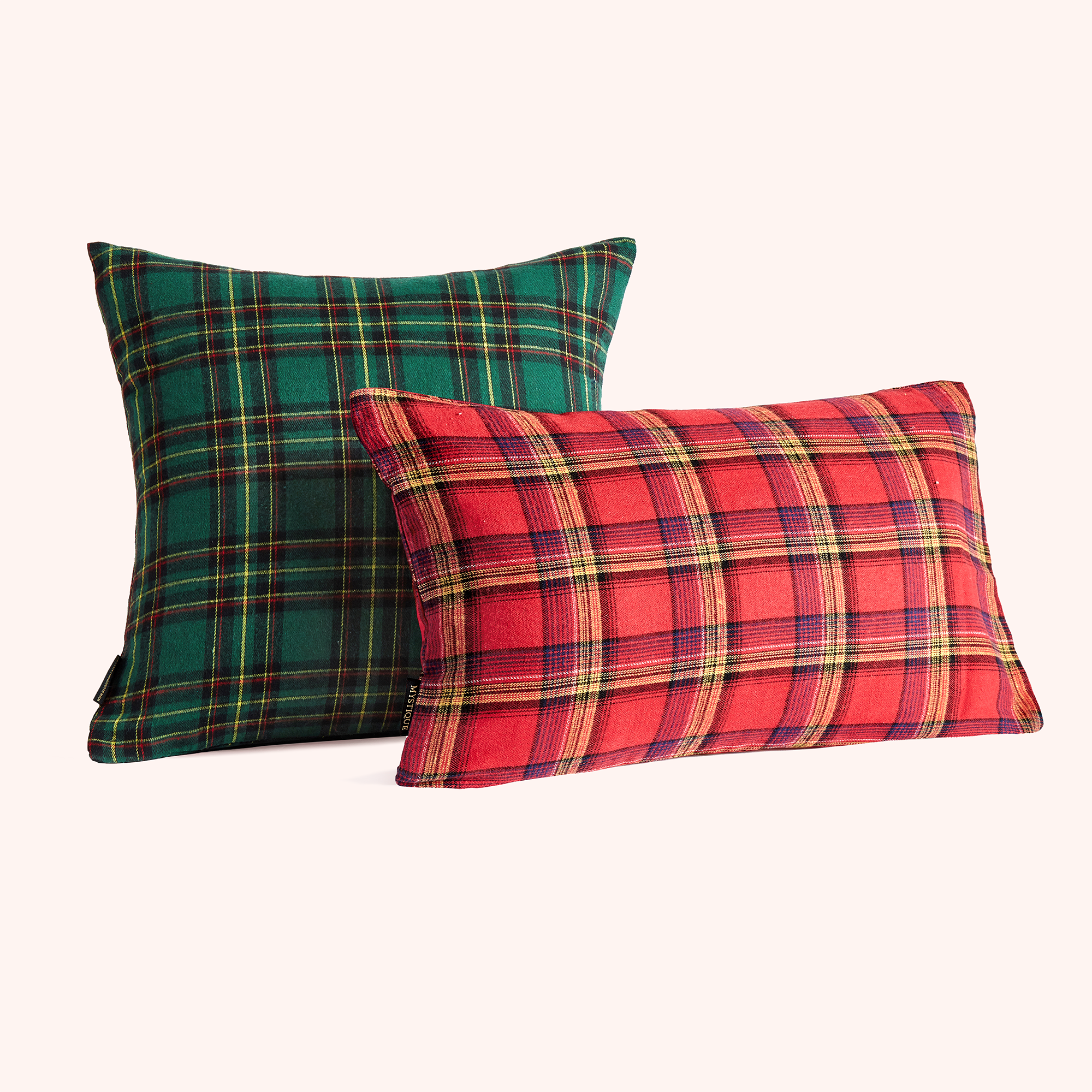Green Plaided Cushion - Square